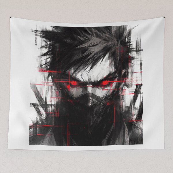 Item preview, Cyberpunk anime ninja glitch red eyes designed and sold by Lykaon Art.