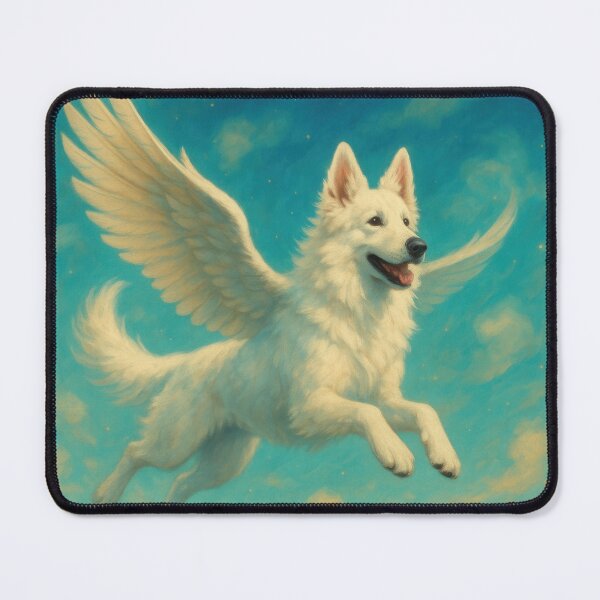 Item preview, Surreal Swiss Shepherd Flying Fantasy Poster designed and sold by Flying Doggo.