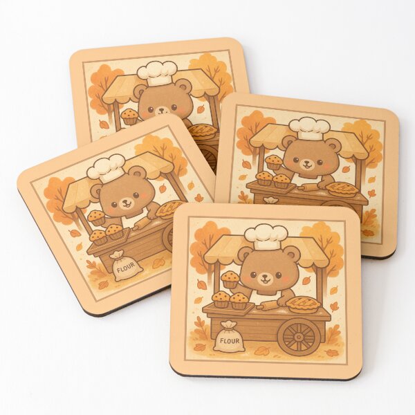 Item preview, Kawaii Autumn Bear Baking Cart – Cozy Fall Muffins & Pie designed and sold by Queen Kaffeine.