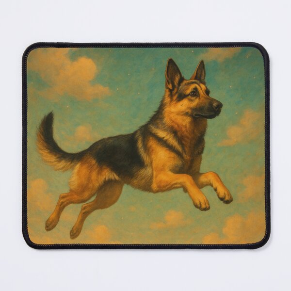 Item preview, Surreal German Shepherd Flying Fantasy Poster designed and sold by Flying Doggo.