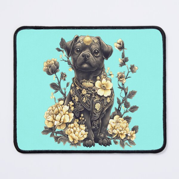 Item preview, fantasy dog, black pug with fantasy flowers designed and sold by LoneAngel.