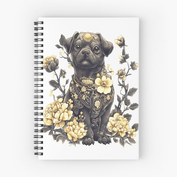 Item preview, fantasy dog, black pug with fantasy flowers designed and sold by LoneAngel.