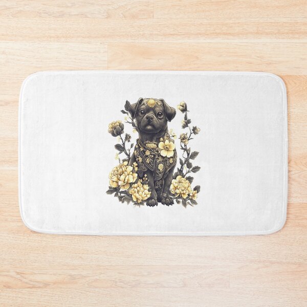 Item preview, fantasy dog, black pug with fantasy flowers designed and sold by LoneAngel.