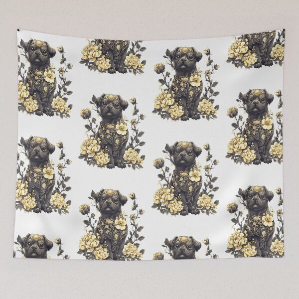 Item preview, fantasy dog, black pug with fantasy flowers designed and sold by LoneAngel.