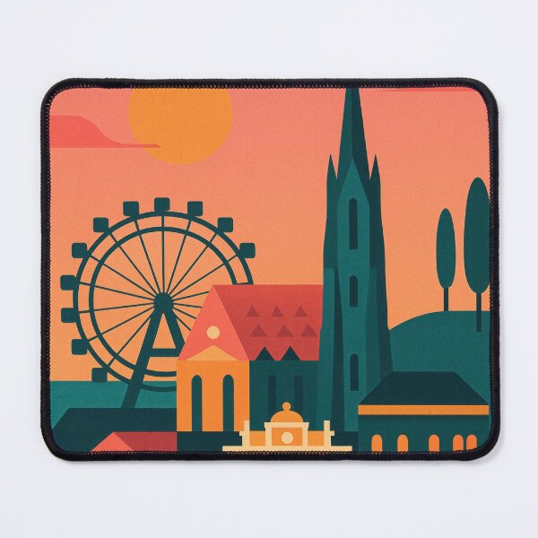 Item preview, Vienna Retro Poster – Ferris Wheel and Cathedral at Sunset designed and sold by Pink & California.