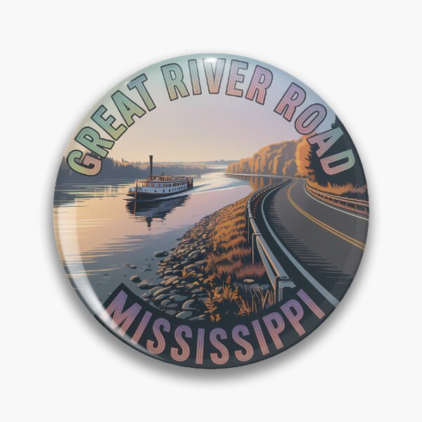 Item preview, Retro Sunset Badge Great River Road Mississippi Sticker designed and sold by Horizon Tales.