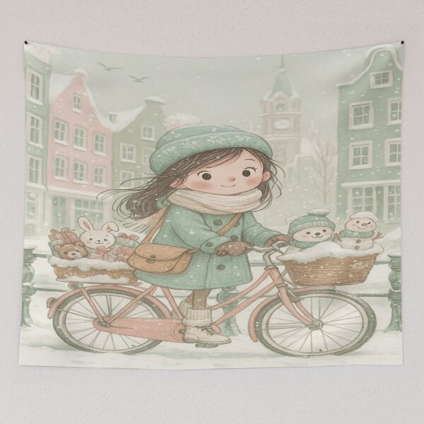 Item preview, Whimsical Girl on Bicycle – Cute Pastel Winter Illustration with Cozy Storybook Charm designed and sold by AmenAlways.