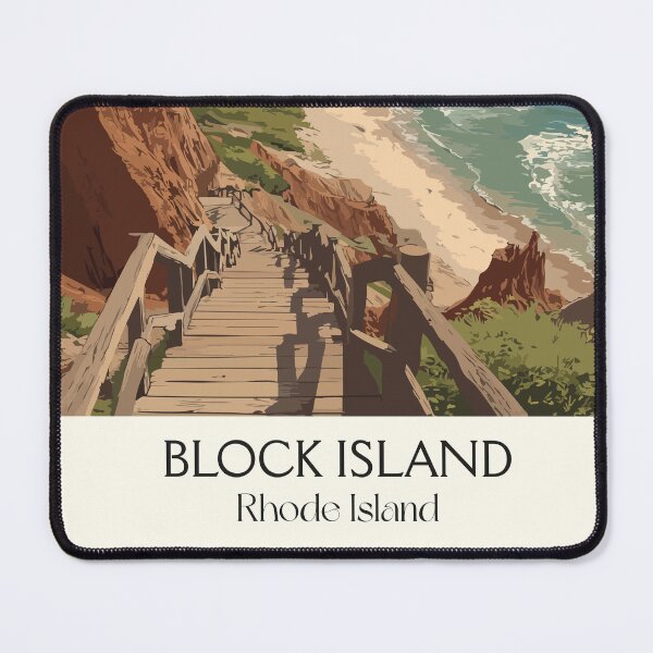 Item preview, Block Island Rhode Island Retro Travel Art | Mohegan Bluffs Coastal View Illustration designed and sold by TuncGK.