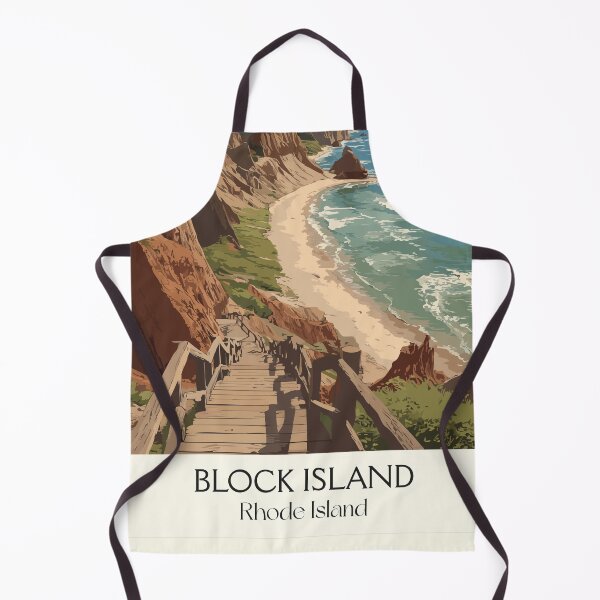 Item preview, Block Island Rhode Island Retro Travel Art | Mohegan Bluffs Coastal View Illustration designed and sold by TuncGK.