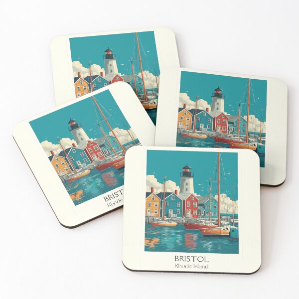 Item preview, Bristol Rhode Island Vintage Travel Design | Quaint Harbor and Sailboats Art designed and sold by TuncGK.