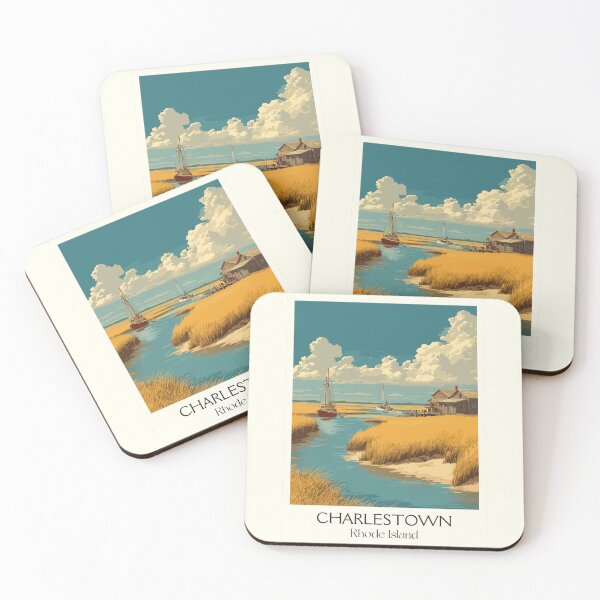 Item preview, Charlestown Rhode Island Vintage Travel Art | Coastal Salt Pond Scenery Design designed and sold by TuncGK.