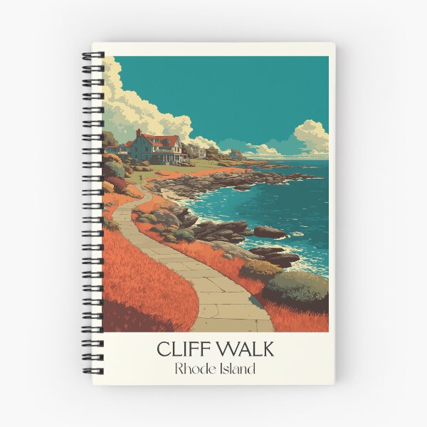 Item preview, Arte de viajes vintage en Cliff Walk, Newport, Rhode Island | Ilustración de senderos costeros y mansiones designed and sold by TuncGK.