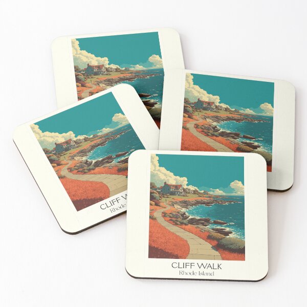 Item preview, Cliff Walk Newport Rhode Island Vintage Travel Art | Coastal Path and Mansions Illustration designed and sold by TuncGK.