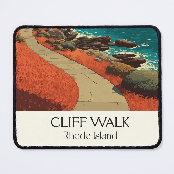 Item preview, Cliff Walk Newport Rhode Island Vintage Travel Art | Coastal Path and Mansions Illustration designed and sold by TuncGK.