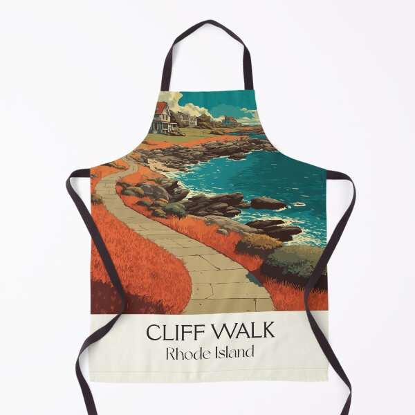 Item preview, Cliff Walk Newport Rhode Island Vintage Travel Art | Coastal Path and Mansions Illustration designed and sold by TuncGK.
