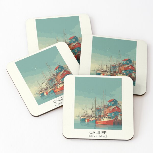 Item preview, Galilee Rhode Island Vintage Travel Design | Fishing Boat Harbor Art designed and sold by TuncGK.
