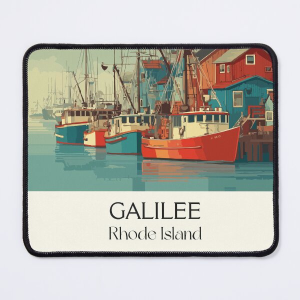 Item preview, Galilee Rhode Island Vintage Travel Design | Fishing Boat Harbor Art designed and sold by TuncGK.