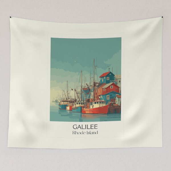 Item preview, Galilee Rhode Island Vintage Travel Design | Fishing Boat Harbor Art designed and sold by TuncGK.