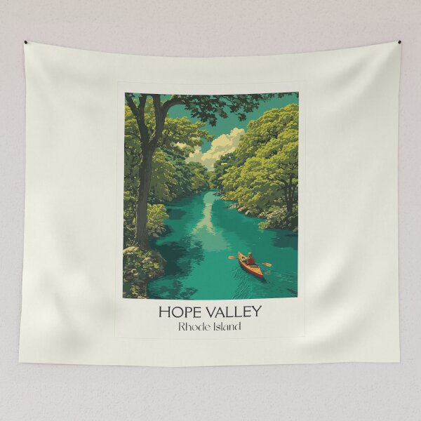 Artikelvorschau, Hope Valley Rhode Island Retro Reisekunst | Wood River Kajak Illustration entworfen und verkauft von TuncGK.