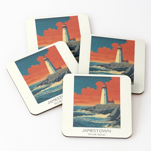 Item preview, Jamestown Rhode Island Vintage Travel Design | Beavertail Lighthouse Art designed and sold by TuncGK.