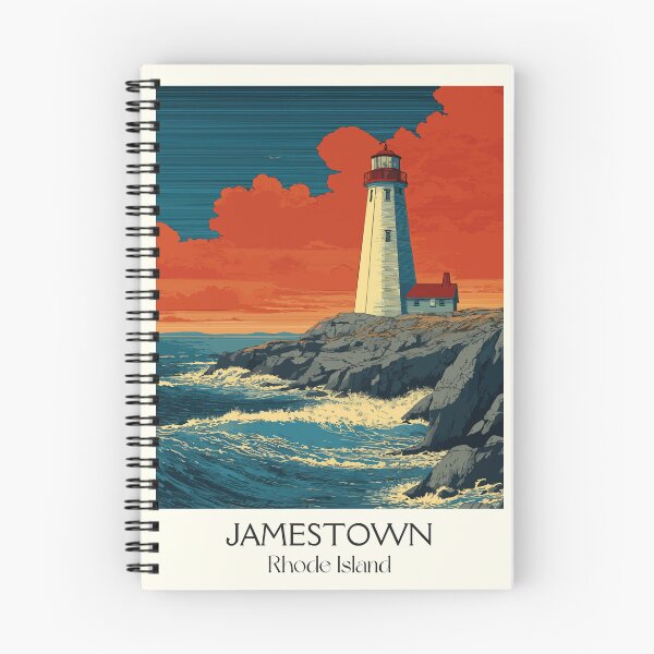Item preview, Jamestown Rhode Island Vintage Travel Design | Beavertail Lighthouse Art designed and sold by TuncGK.