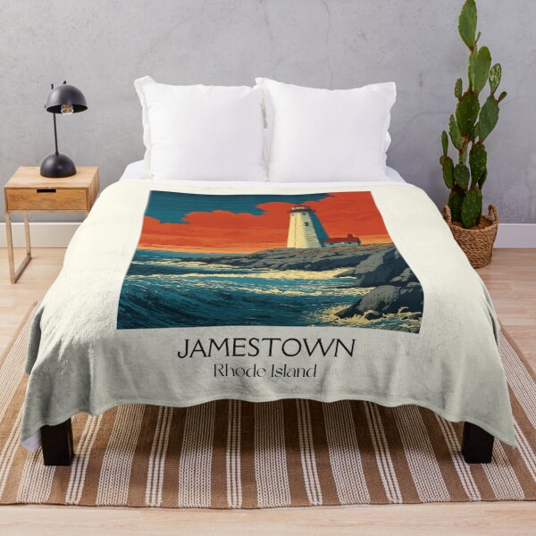Item preview, Jamestown Rhode Island Vintage Travel Design | Beavertail Lighthouse Art designed and sold by TuncGK.