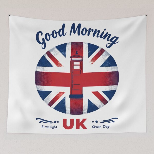 Item preview, Good Morning UK – Classic Union Jack & Red Phone Box designed and sold by Nest & Thread.