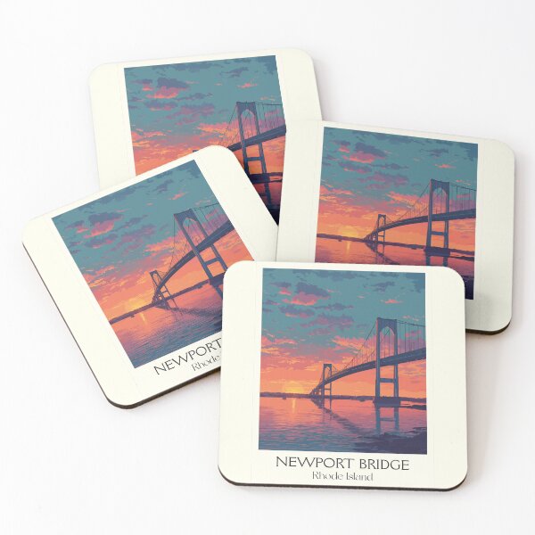 Item preview, Newport Bridge Rhode Island Vintage Travel Art | Sunset Over Pell Bridge Design designed and sold by TuncGK.