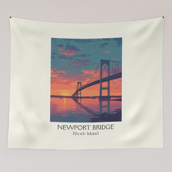 Item preview, Newport Bridge Rhode Island Vintage Travel Art | Sunset Over Pell Bridge Design designed and sold by TuncGK.
