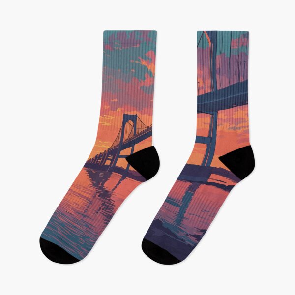 Item preview, Newport Bridge Rhode Island Vintage Travel Art | Sunset Over Pell Bridge Design designed and sold by TuncGK.