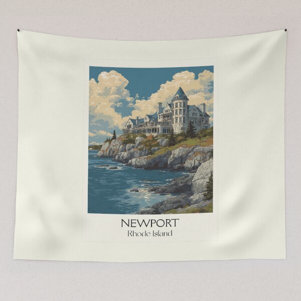 Item preview, Newport Rhode Island Vintage Travel Art | Historic Bannister's Wharf Design designed and sold by TuncGK.