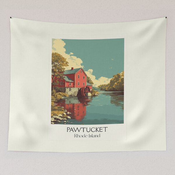 Item preview, Pawtucket Rhode Island Retro Travel Art | Slater Mill Historic Site Illustration designed and sold by TuncGK.