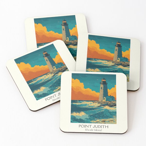 Item preview, Point Judith Rhode Island Retro Travel Art | Lighthouse at Sunset Illustration designed and sold by TuncGK.