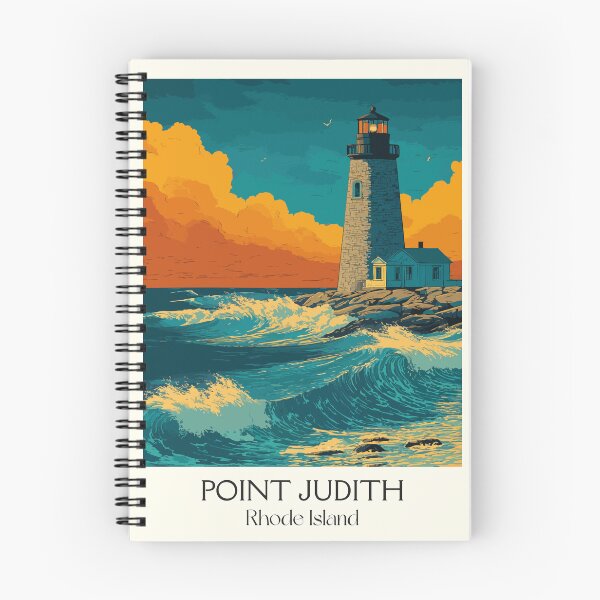 Item preview, Point Judith Rhode Island Retro Travel Art | Lighthouse at Sunset Illustration designed and sold by TuncGK.