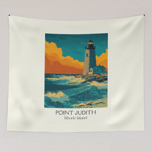 Item preview, Point Judith Rhode Island Retro Travel Art | Lighthouse at Sunset Illustration designed and sold by TuncGK.