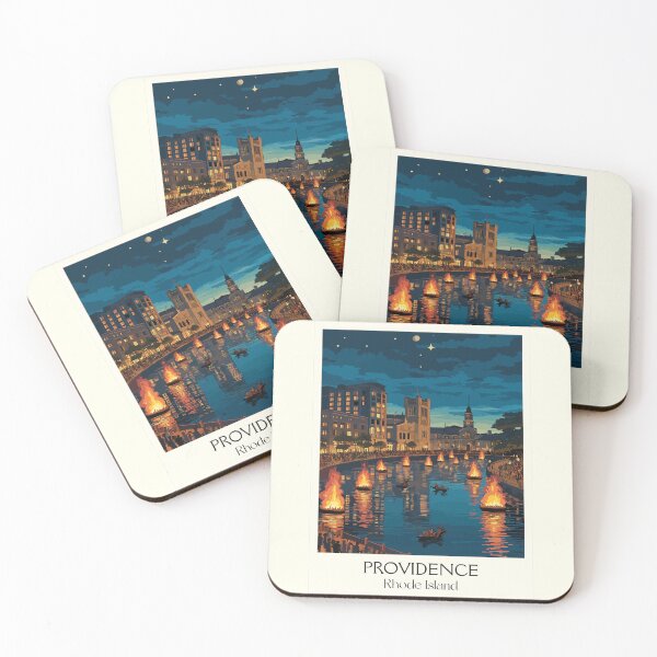 Item preview, Providence Rhode Island Vintage Travel Art | WaterFire Festival Night Design designed and sold by TuncGK.