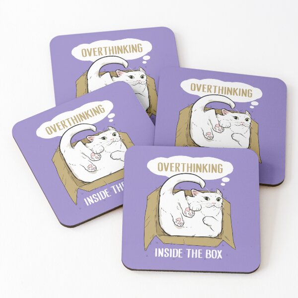 Item preview, overthinking inside the box - white cat designed and sold by Ric Gilar.