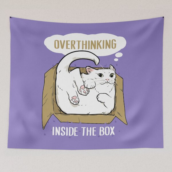 Item preview, overthinking inside the box - white cat designed and sold by Ric Gilar.