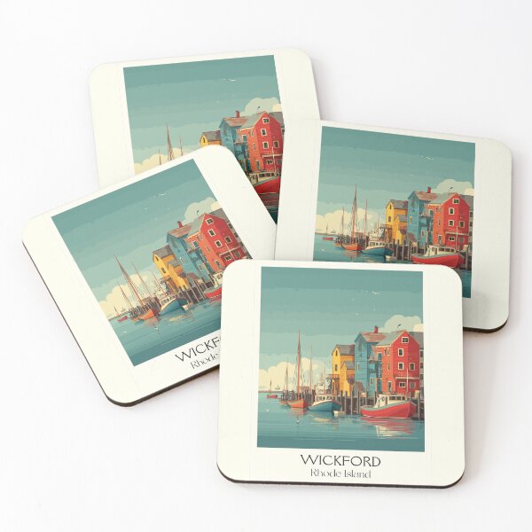 Item preview, Wickford Village Rhode Island Retro Travel Art | Quaint Harbor Town Illustration designed and sold by TuncGK.
