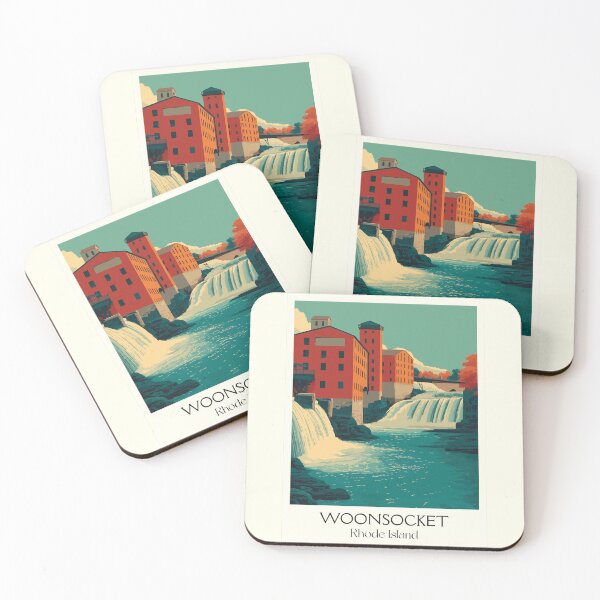 Item preview, Woonsocket Rhode Island Vintage Travel Art | Blackstone River Falls and Mills Design designed and sold by TuncGK.