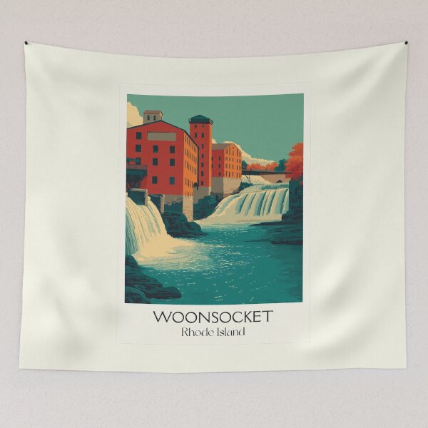 Item preview, Woonsocket Rhode Island Vintage Travel Art | Blackstone River Falls and Mills Design designed and sold by TuncGK.