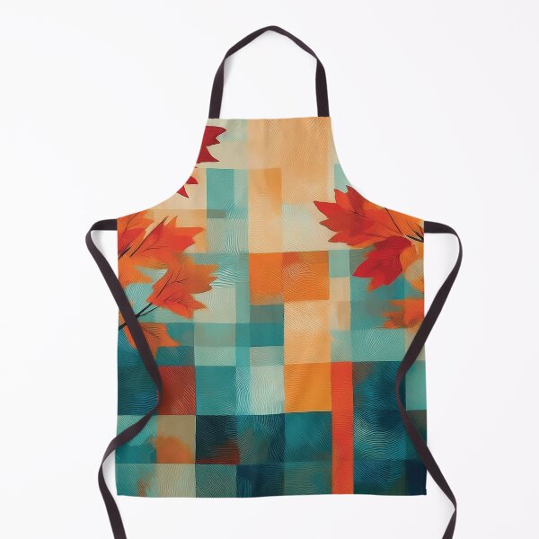 Item preview, Teal and burnt orange Fall season minimalist maple leaves trees, plaid pattern, checkered tablecloth, complementary orange and blue maple leaf watercolour painting, vintage autumn theme designed and sold by navitalidesign.