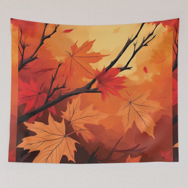 Item preview, Fall season minimalist maple leaves, plaid pattern, checkered tablecloth, orange and black maple leaf watercolour painting, vintage autumn theme leaf designed and sold by navitalidesign.