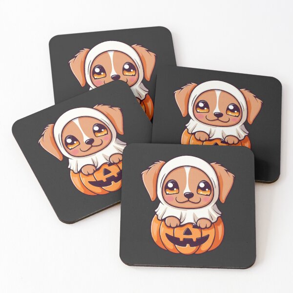 Item preview, Cute Pumpkin Ghost Puppy – Kawaii Halloween Chibi Dog Design designed and sold by ColorSplash123.