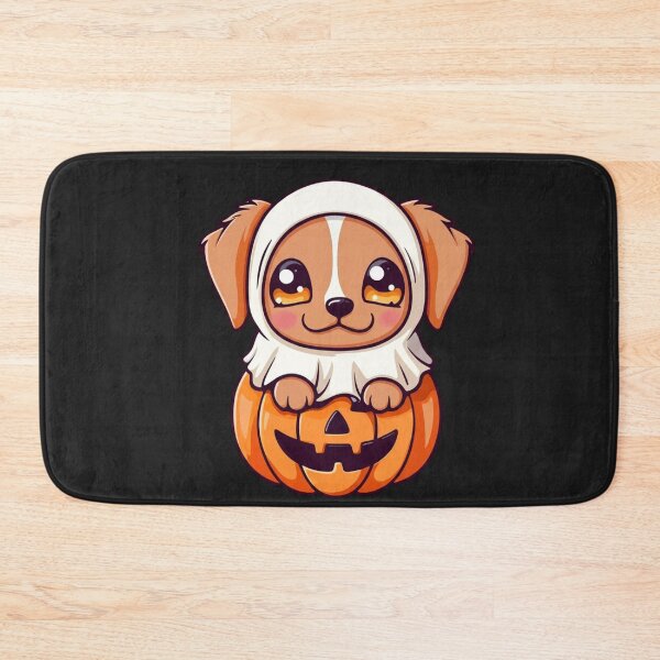 Item preview, Cute Pumpkin Ghost Puppy – Kawaii Halloween Chibi Dog Design designed and sold by ColorSplash123.