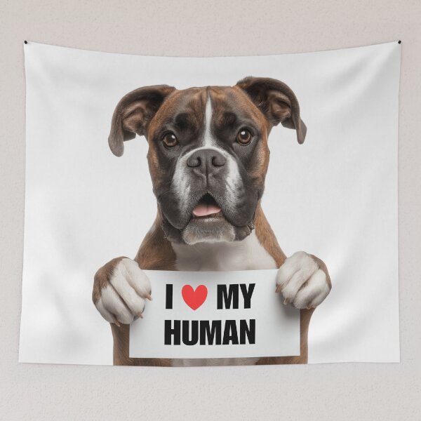Item preview, Cute Boxer dog with Signboard I love my Human  designed and sold by LazyOwlStore.