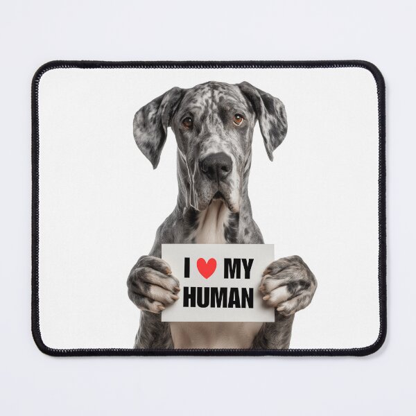 Artikelvorschau, Süße Deutsche Dogge mit Schild Ich liebe meinen Menschen entworfen und verkauft von LazyOwlStore.