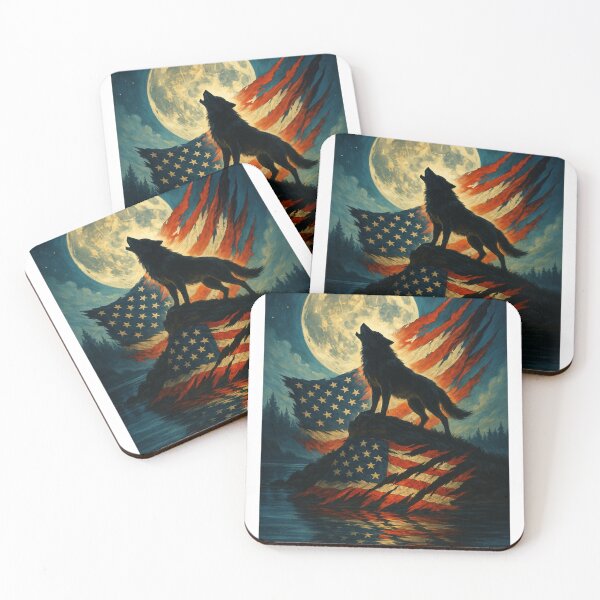 Item preview, Wolf Spirit Moon – Wild Wolf, Moon and Torn American Flag designed and sold by DjokosDisigns.