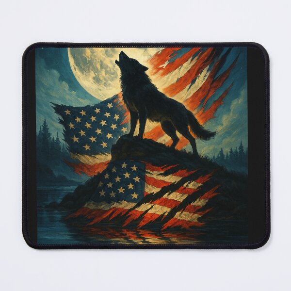 Item preview, Wolf Spirit Moon – Wild Wolf, Moon and Torn American Flag designed and sold by DjokosDisigns.