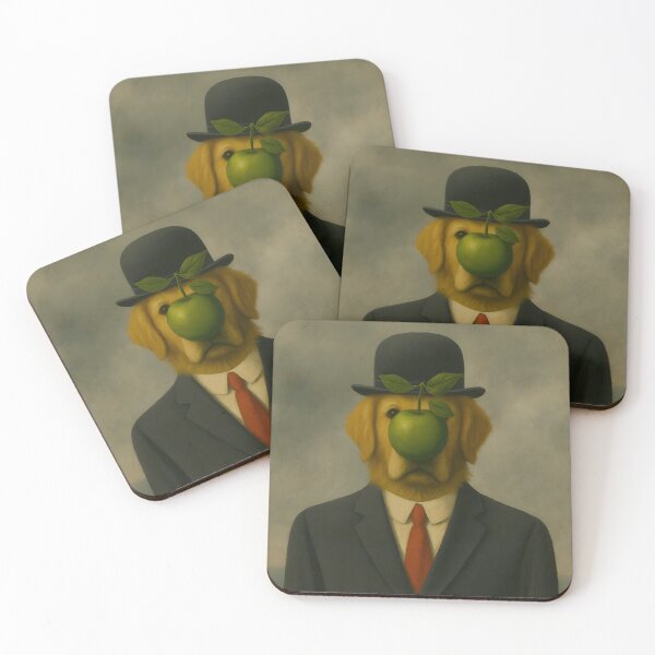 Item preview, Golden Retriever Son of Man, René Magritte – Funny Dog Parody Art designed and sold by The Zoomie Collective.